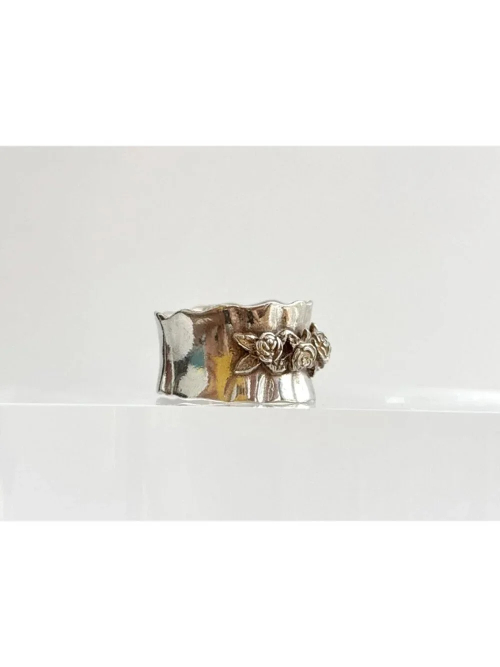 Regina Lane Rosebud Floral Lined Sterling Silver 925 Vintage Ring - sz 6.75